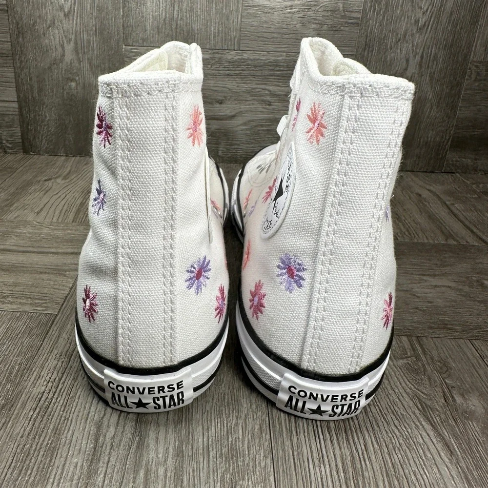 Converse High Top Sneakers Youth 3 White Floral Embroidered Canvas NEW - Picture 5 of 7